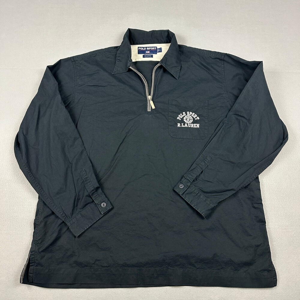 Polo Sport Ralph Lauren Shirt Men Large Blue Solid 1/4 Zip Pullover Embroidery L